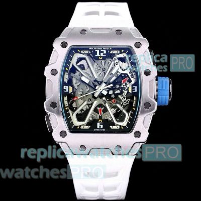 Swiss Replica Richard Mille RM 35-03 Rafael Nadal Skeleton Dial White Rubber Watches